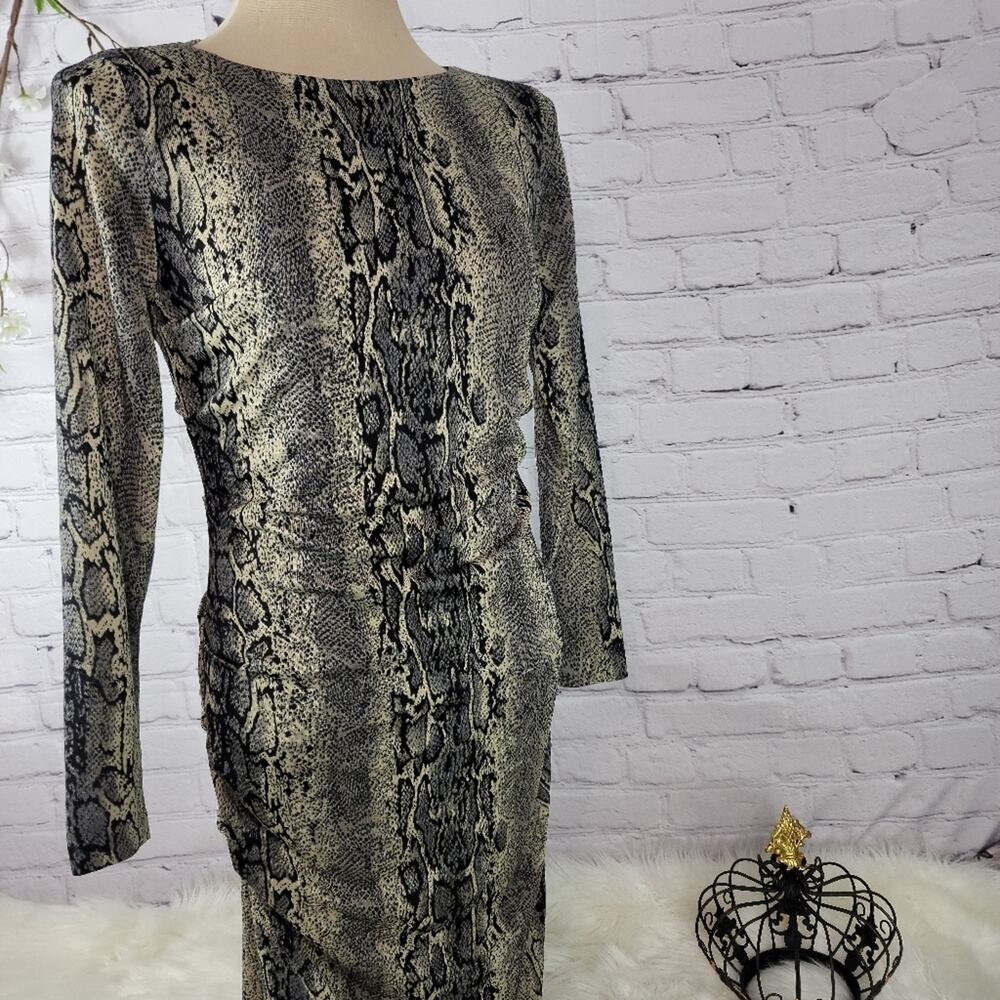 PHILOSOPHY Republic Snakeskin Print Bodycon Dress Ruched Side Back Night Out - Picture 8 of 16